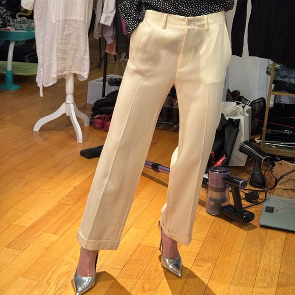 Etro Cream Wool Tailored Trousers Cuffed Hem High Rise Italy Quiet Luxury 40 - Picture 3 of 10